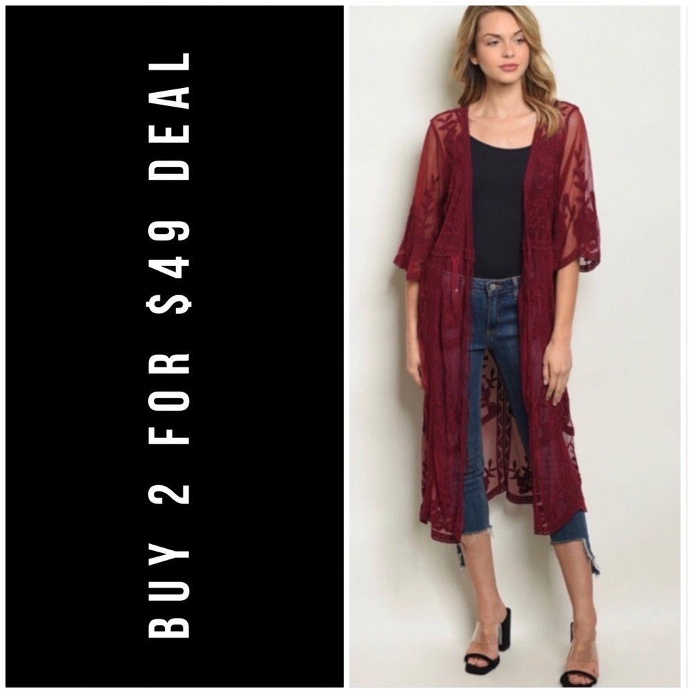 ☀️LAST1️⃣//WINE LACE CARDIGAN KIMONO - Picture 1 of 8